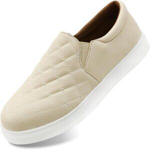 Women's Beige Stylish Comfy Slip On Low Top Faux Leather Loafers Sneakers Shoes